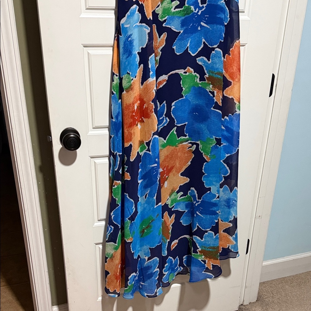 Ralph Lauren One-Shoulder Floral Dress in Blue and Orange wedding guest gown 12 - Picture 8 of 8